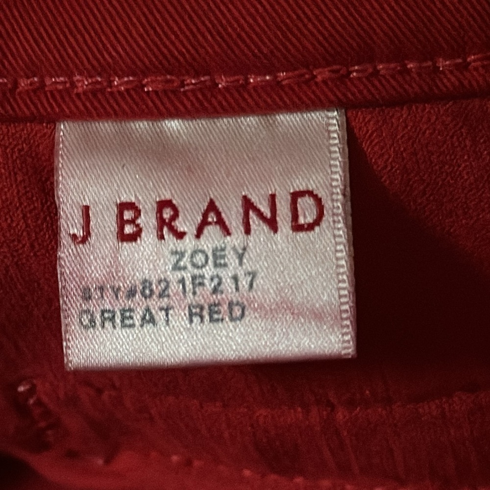JBrand ZOEY Bright Red Velvety Corduroy Jeans “Great Red” Wash Zippered Pockets - Picture 12 of 14